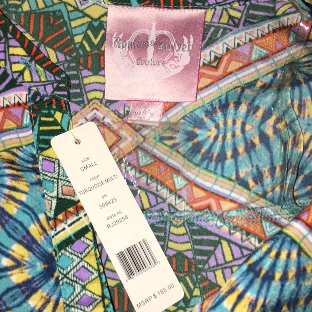 Multi-Color Patterned Long Sleeve High-Low Dress - Picture 3 of 6